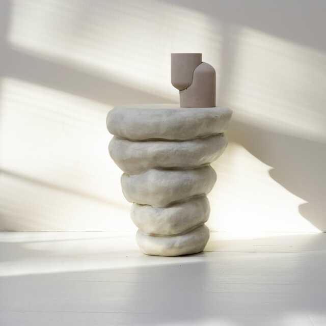 Ceramic Stool - Contemporary Ceramic Lighting Curved Decor Organic Shape- Collectible Design Hand Built Side Table - image 1