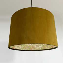 Mustard Gold Velvet Drum Lampshade/ Ceiling Shade William Morris Golden Lily Corn Interior - thumbnail 1