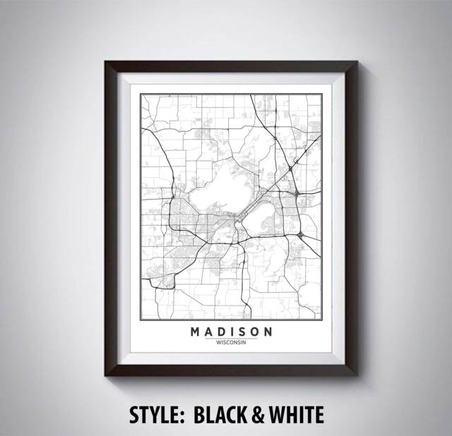 Madison Wi Map Print Vintage Style Office Wall Art - image 1