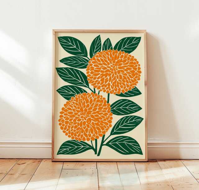 Orange Flower Poster, Botanical Wall Art, Floral Nature Print - image 1