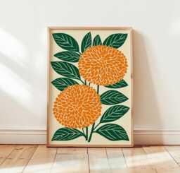 Orange Flower Poster, Botanical Wall Art, Floral Nature Print - thumbnail 1
