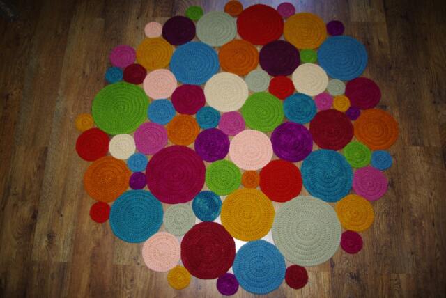 Handmade Wool Round Rug Colorful Crochet Area Rug - image 1