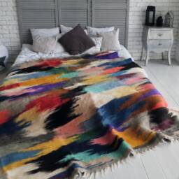 Handwoven Hutsul Wool Blanket Shaggy Organic Bed Coverlet - thumbnail 2