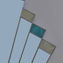 Vintage 1930's Style Art Deco Mirror - Fan Shaped Teal Stained Glass - thumbnail 3