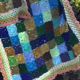 Crochet Unique Baby Boy Cot Blanket With Greens & Blues - thumbnail 2