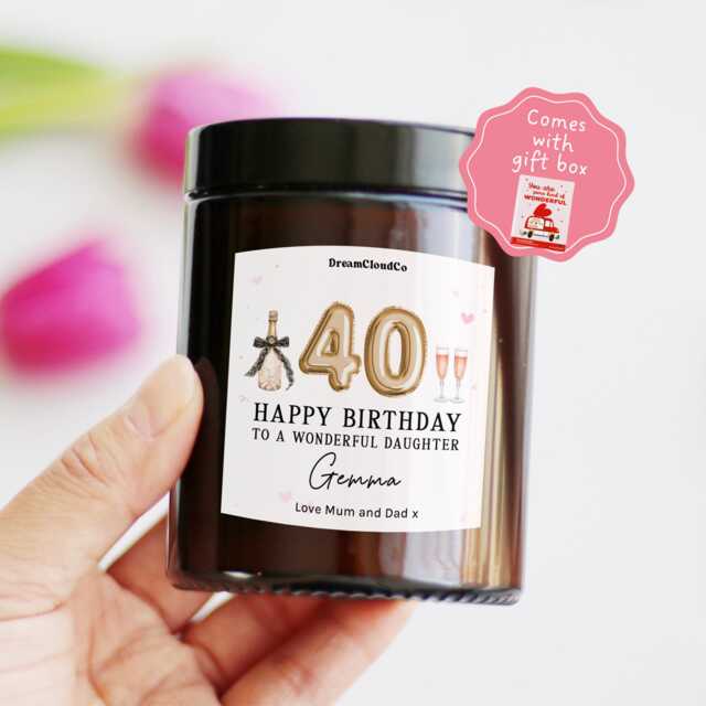 40Th Birthday Gift For Daughter From Mum & Dad - Personalized Candle For Her Forty Milestone Happy - image 1