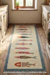 Handwoven Wool Koi Fish Runner Rug, Japanese-Inspired Home D??cor - thumbnail 1