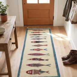 Handwoven Wool Koi Fish Runner Rug, Japanese-Inspired Home D??cor - thumbnail 4