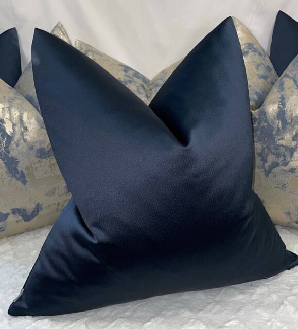 Navy Cushion Cover Luxury Collection Harlequin Fabric Double Sided Handmade in UK Satin Textured Look - image 1