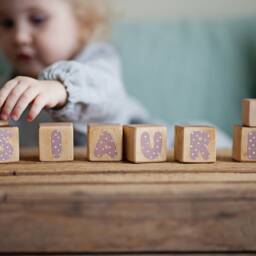 Personalized Wooden Name Blocks Lilac Nursery Decor - thumbnail 3