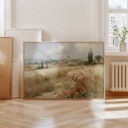 Wheat Field Poster, Village Landscape Print, Country Wall Art, Paper - thumbnail 4