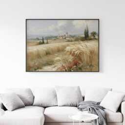 Wheat Field Poster, Village Landscape Print, Country Wall Art, Paper - thumbnail 3