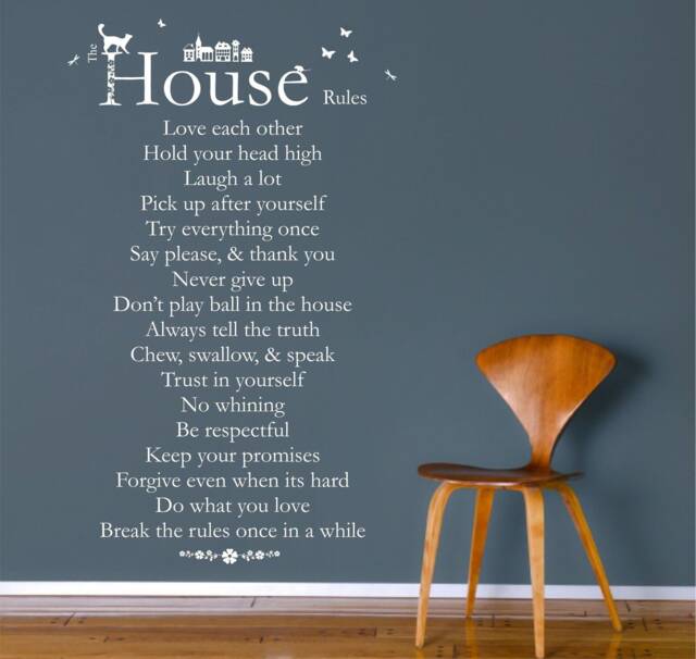 House Rules Quote, Vinyl Wall Art Sticker Decal Mural. Home, Decor. Living Room, Hallway, Dining Room. Family. 65cm Wide X 107.7cm High - image 1