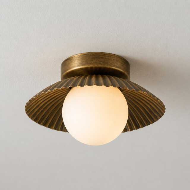 Modern Brass Globe Flush Mount Light - Mid Century Ceiling Fixture With Flower-Shape - image 1