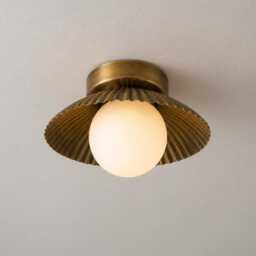 Modern Brass Globe Flush Mount Light - Mid Century Ceiling Fixture With Flower-Shape - thumbnail 2