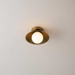 Modern Brass Globe Flush Mount Light - Mid Century Ceiling Fixture With Flower-Shape - thumbnail 3