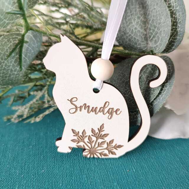 Cat Christmas Tree Ornament - Personalised Decoration Memorial Loss Of Furry Friend - image 1