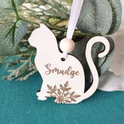 Cat Christmas Tree Ornament - Personalised Decoration Memorial Loss Of Furry Friend