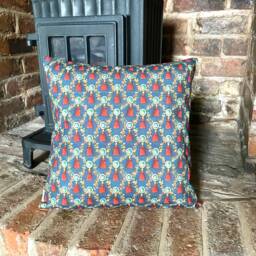 1125. Red & Blue Tassel 100% Cotton Floral Cushion Cover, Various Sizes