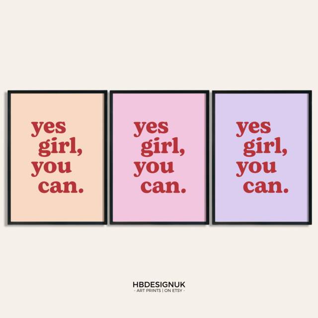 Yes Girl You Can Print Set - Positive Home Office Decor, Multicoloured Posters, Motivational Inspirational Art - A4, A3, A2, A1 Unframed - image 1