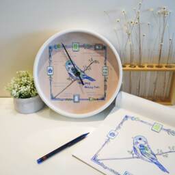 Illustrated Wallclock Mahjong Sparrow - Illustration, Plexiglass Crystal Face, Creative, Wooden Frame, Beautiful Painting - thumbnail 3