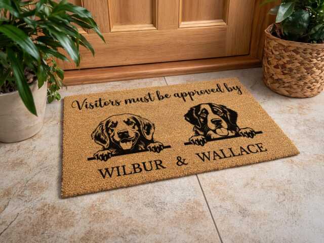 Custom Name Pet Doormat - Wilbur & Wallace Sign Elegant Scripted Dog Owner Welcome - image 1