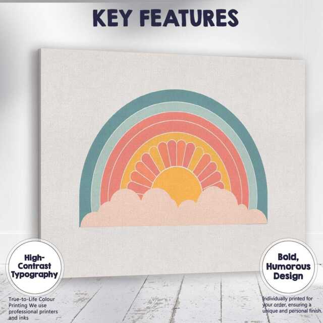 Boho Rainbow Sunrise Cloud Minimalist Geometric Canvas Wall Art Print Decor Picture Ready To Hang - image 1