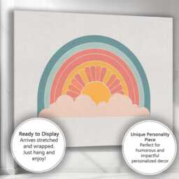 Boho Rainbow Sunrise Cloud Minimalist Geometric Canvas Wall Art Print Decor Picture Ready To Hang - thumbnail 3