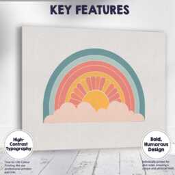 Boho Rainbow Sunrise Cloud Minimalist Geometric Canvas Wall Art Print Decor Picture Ready To Hang - thumbnail 1