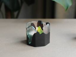 Handmade Black Sea Glass Tealight Holder, Modern Coastal Jesmonite Candle Decor, Scotland