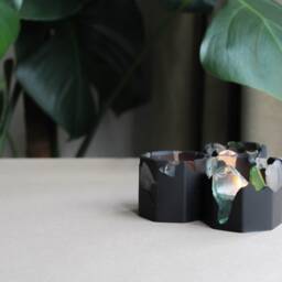 Handmade Black Sea Glass Tealight Holder, Modern Coastal Jesmonite Candle Decor, Scotland - thumbnail 3