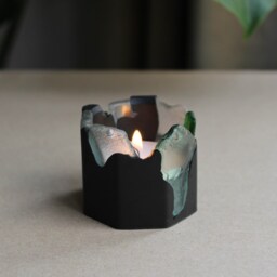 Handmade Black Sea Glass Tealight Holder, Modern Coastal Jesmonite Candle Decor, Scotland - thumbnail 2