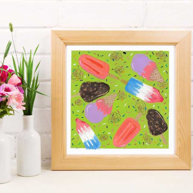 Ice Cream Acrylic Painting Quirky Kitchen Wall Art, 8x8 - image 1