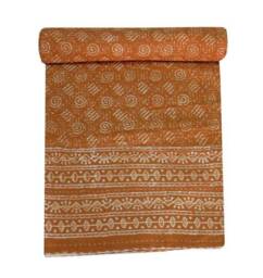 Handblock Print Indian Kantha Quilt, Bedspread, Coverlet, Throw Size Queen - thumbnail 2