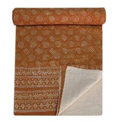 Handblock Print Indian Kantha Quilt, Bedspread, Coverlet, Throw Size Queen - thumbnail 1
