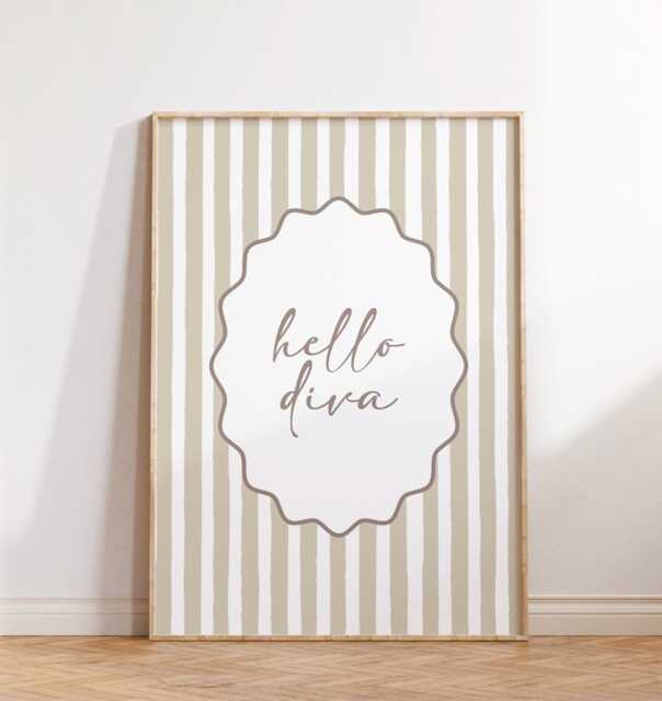 Sassy Diva Quote Print Modern Beige Stripes, Chic Bedroom Decor - image 1