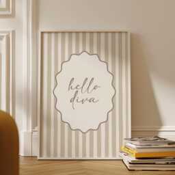 Sassy Diva Quote Print Modern Beige Stripes, Chic Bedroom Decor - thumbnail 2