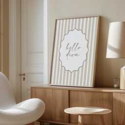 Sassy Diva Quote Print Modern Beige Stripes, Chic Bedroom Decor - thumbnail 3