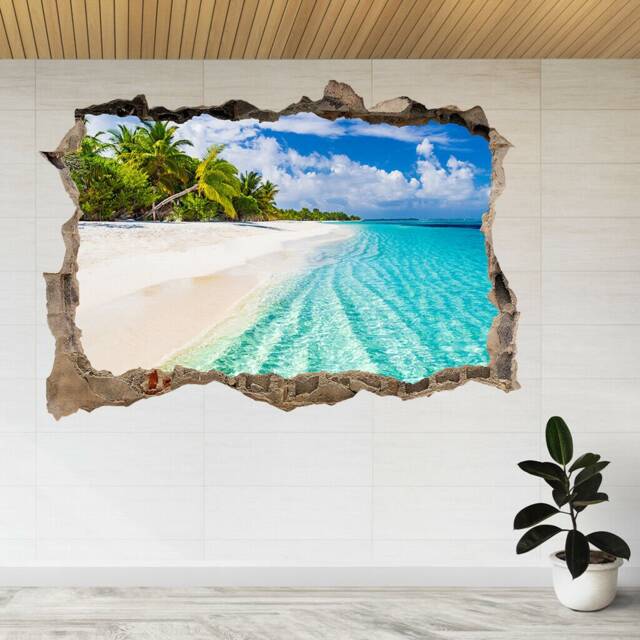 Beach With Palm Trees & Moody Sky 3D Smashed View Wall Sticker Poster Decal A879 - image 1