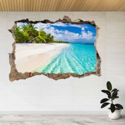 Beach With Palm Trees & Moody Sky 3D Smashed View Wall Sticker Poster Decal A879