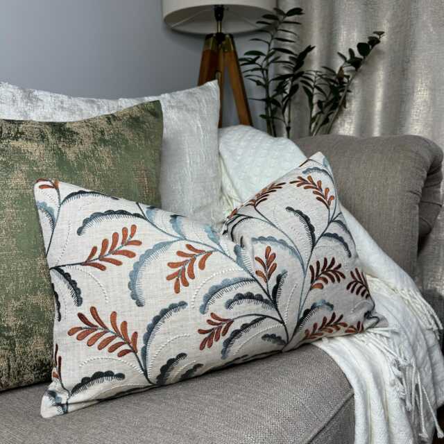 Decorative Cushion Cover - Designer Jouvene Fabric Features A Silhouette Of Trailing Leaves With Embroidery Detail, Size 12 - image 1
