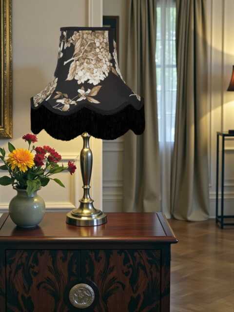 Black Hydrangea Floral Lampshade With Fringe Handmade For Ceiling Lights, Table & Floor Standard Lamp Shades - image 1