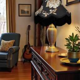 Black Hydrangea Floral Lampshade With Fringe Handmade For Ceiling Lights, Table & Floor Standard Lamp Shades - thumbnail 2