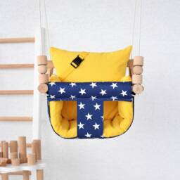 Wooden Baby Swing With Table Navy Star Cotton Duck, Montessori Design - thumbnail 3