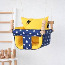 Wooden Baby Swing With Table Navy Star Cotton Duck, Montessori Design - thumbnail 2