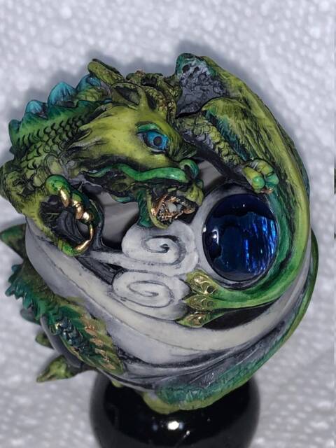 Artist Neil Eyre Eyredesigns Chinese Green Dragon Phoenix Box Blue Paula Shell Stones Gold Leaf Box - image 1