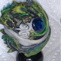 Artist Neil Eyre Eyredesigns Chinese Green Dragon Phoenix Box Blue Paula Shell Stones Gold Leaf Box - thumbnail 2