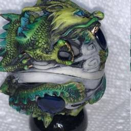 Artist Neil Eyre Eyredesigns Chinese Green Dragon Phoenix Box Blue Paula Shell Stones Gold Leaf Box - thumbnail 3