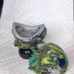 Artist Neil Eyre Eyredesigns Chinese Green Dragon Phoenix Box Blue Paula Shell Stones Gold Leaf Box - thumbnail 4