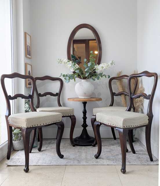 4 X Vintage, Upholstered Balloon Back Dining/Occasional Chairs - Sold As A Set - image 1